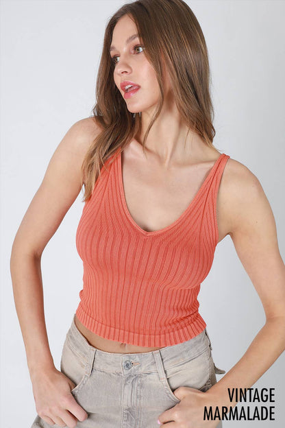 NS8257 - Vintage Wide Ribbed V Neck Top