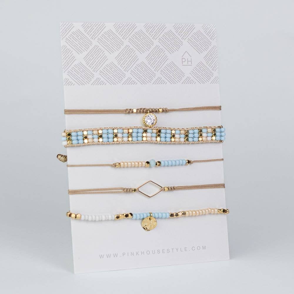 Czech Glass Bead Pull Bracelets Set/5