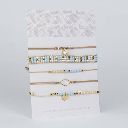 Czech Glass Bead Pull Bracelets Set/5