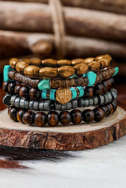 LDC Boho Turquoise Wooden Beaded Multi Layer Bracelet
