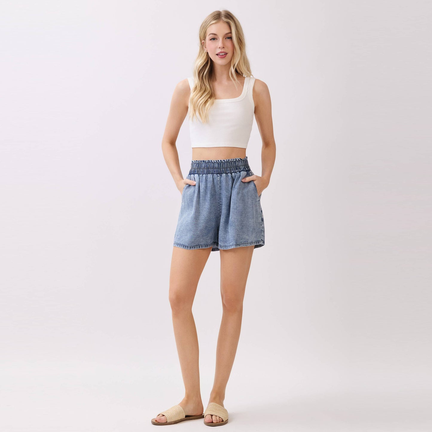 Mineral Wash Waist Elastic Shorts - VP3266A