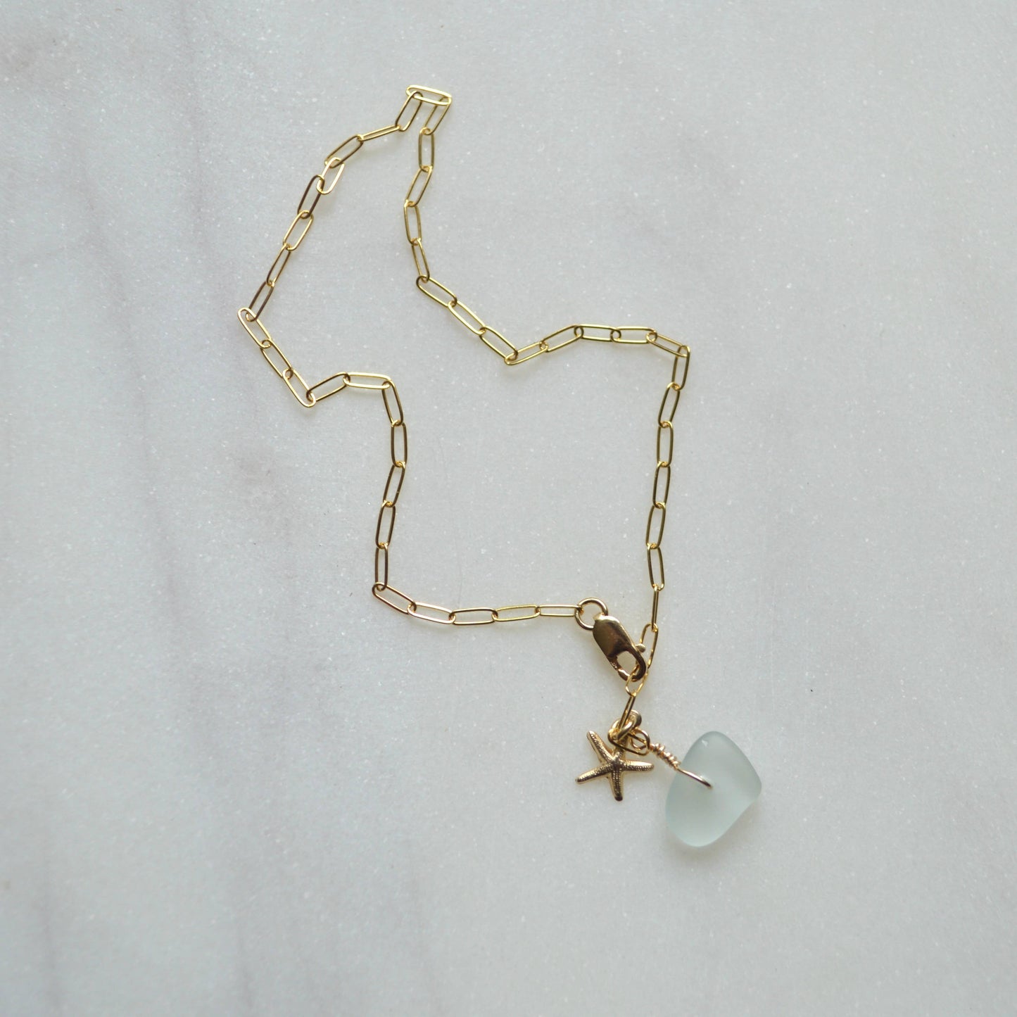 Sea Foam Glass & Starfish Anklet