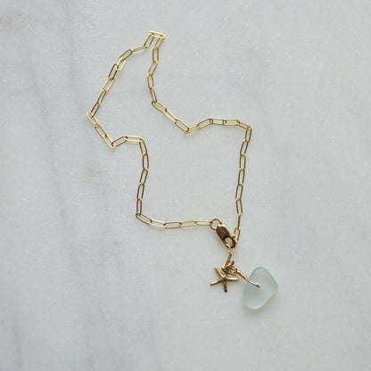 Sea Foam Glass & Starfish Anklet