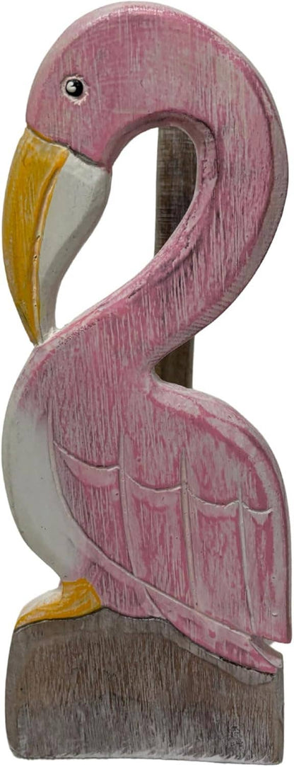 Hand Carved Flamingo Bird Paper Towel Holder Wood Carving