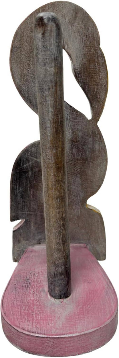 Hand Carved Flamingo Bird Paper Towel Holder Wood Carving