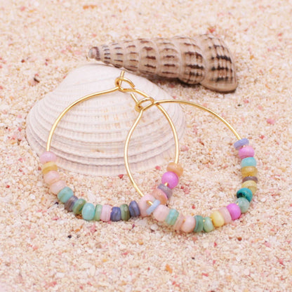 Beach Days Multi Bead Gold Hoop Earrings