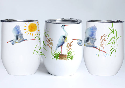 Heron Coastal Birds Wine Tumbler | Herons Covered Tumbler