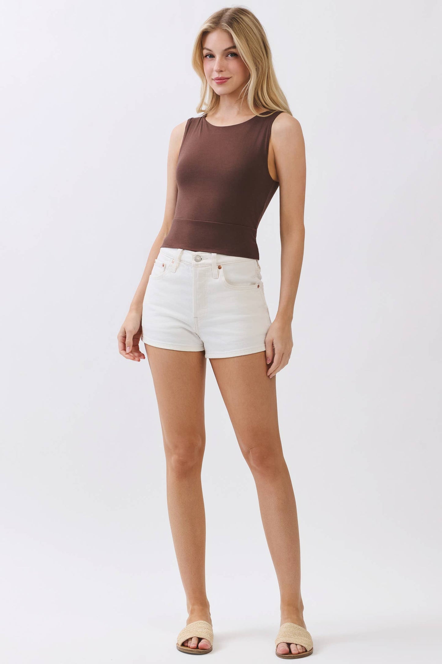 Double Layer Sleeveless Fitted Crop Top - VT16860