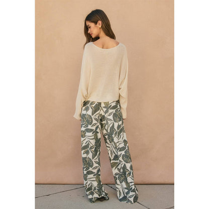 Swaying Palms Button Fly Wide Leg Pants