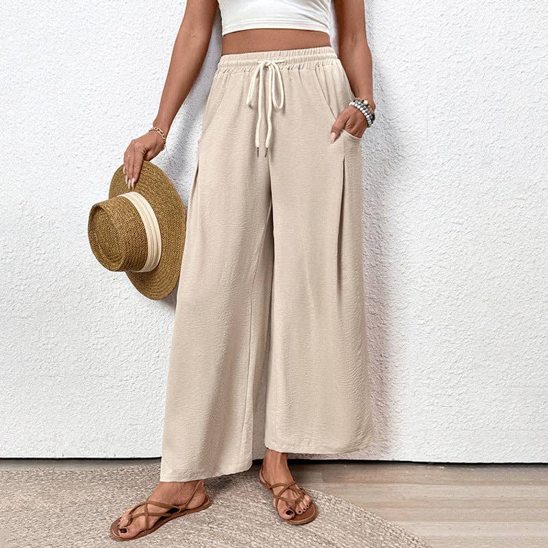 Casual Pocket Elastic Straight Leg Pants