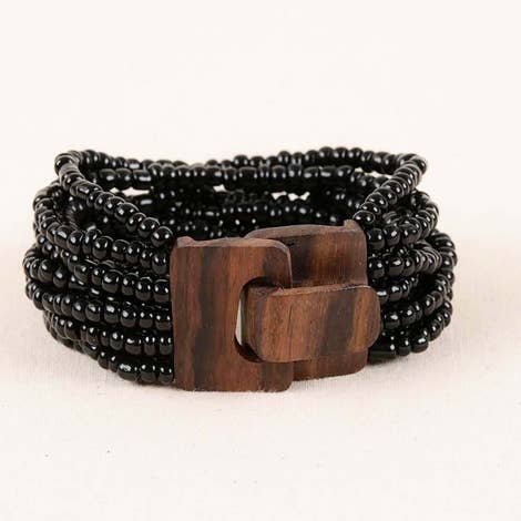 Bali Glass Beads Bracelet with Mini Wood Buckle