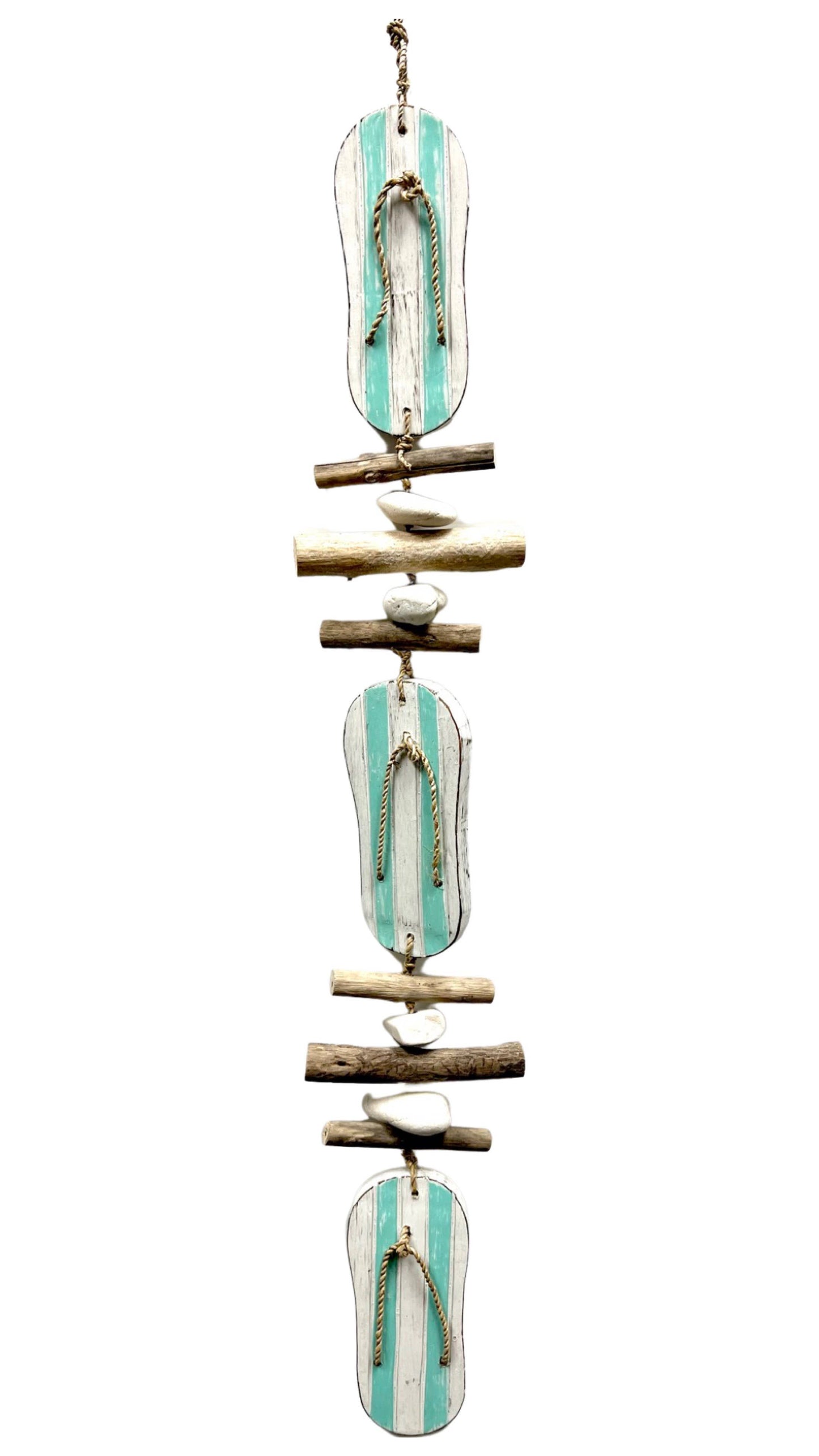 Flip Flop Decorative Strand - Striped Aqua/White