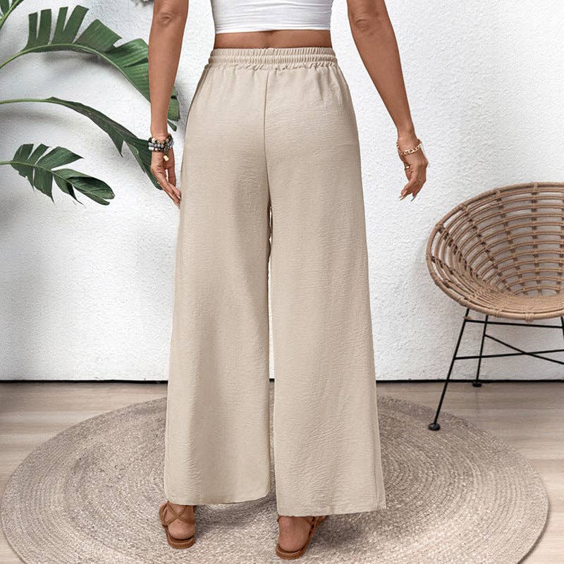 Casual Pocket Elastic Straight Leg Pants