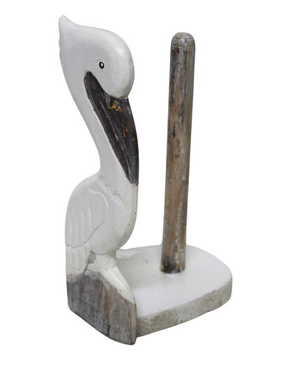 Hand Carved White Pelican Paper Towel Holder Wood Carving