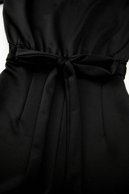 Black Dolman Sleeve Belted Straight Leg Jumpsuit
