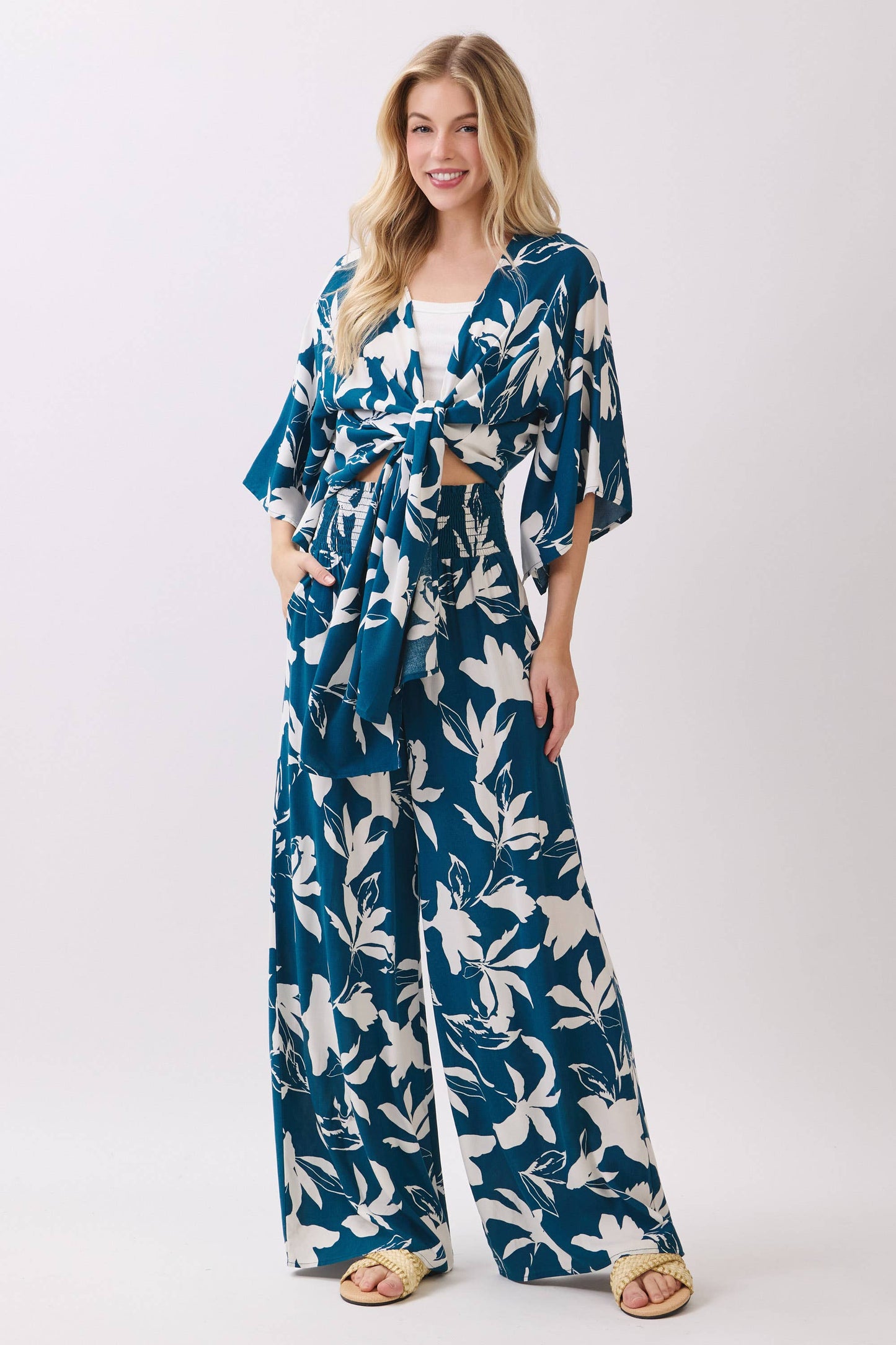 WIDE SMOCK WAIST WIDE LEG PANTS - VNP70263E