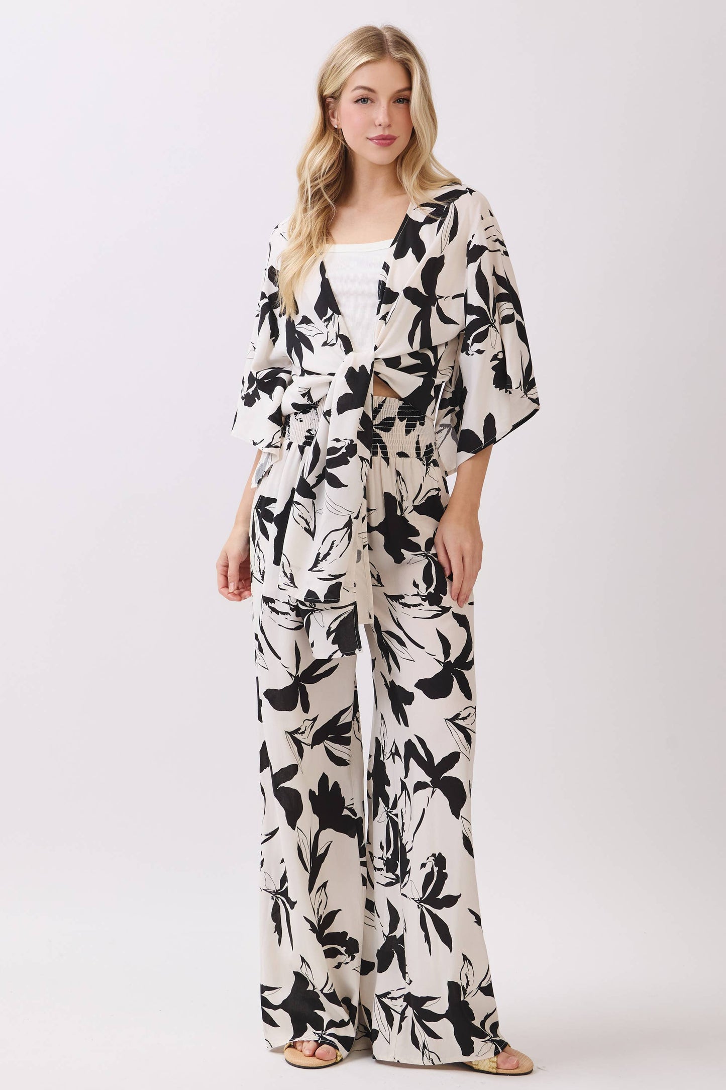 WIDE SMOCK WAIST WIDE LEG PANTS - VNP70263E