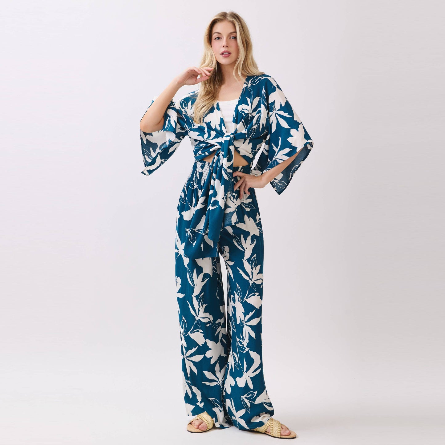 WIDE SMOCK WAIST WIDE LEG PANTS - VNP70263E