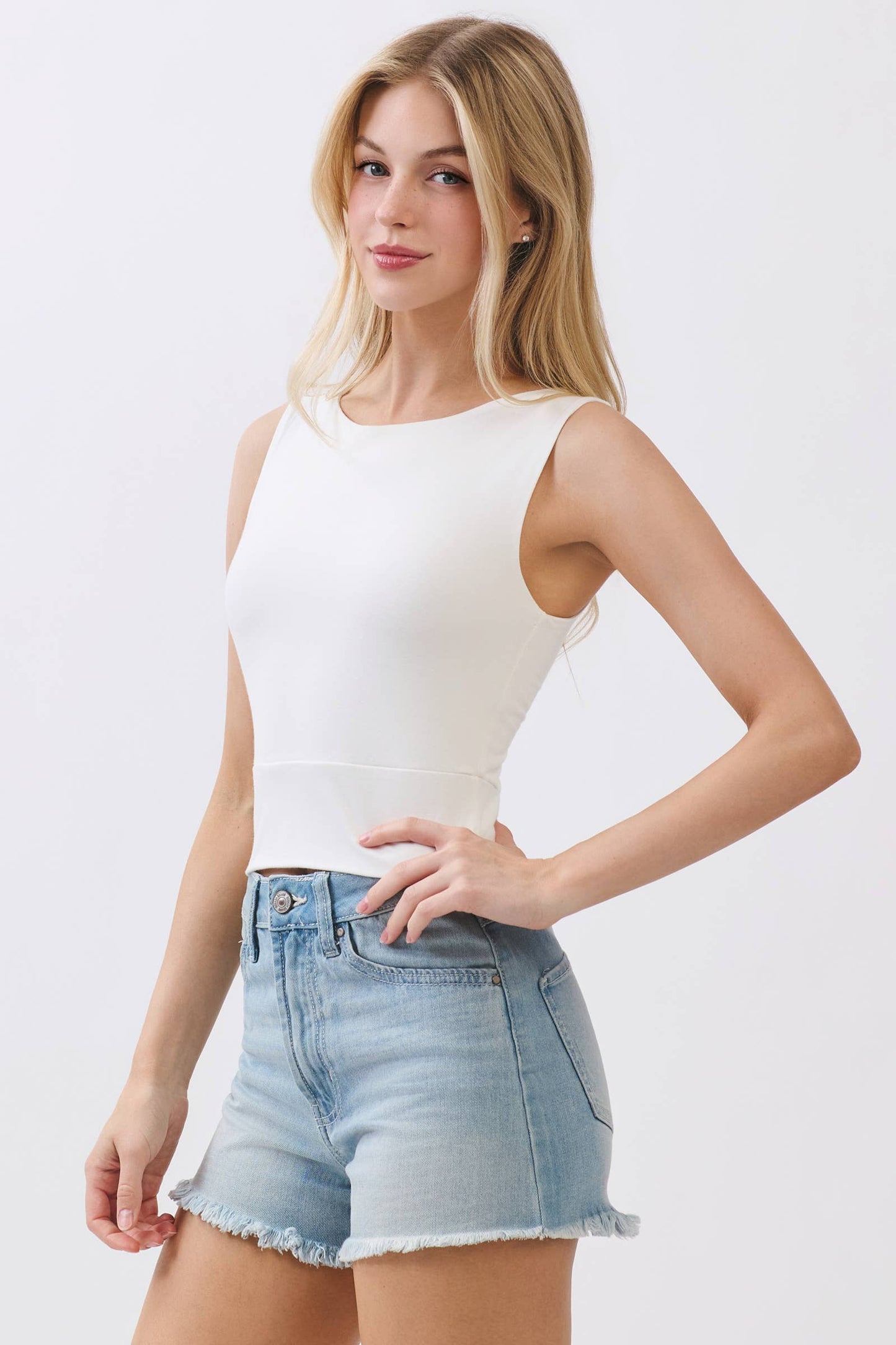 Double Layer Sleeveless Fitted Crop Top - VT16860