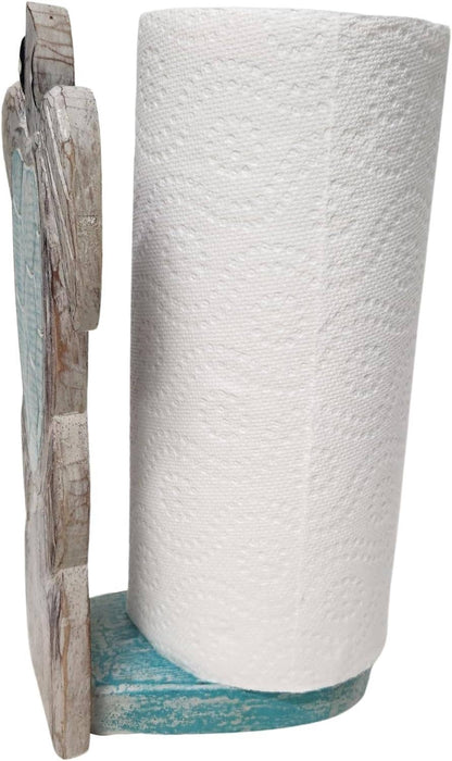 Hand Carved Turtle Teal Color Design Paper Towel Holder