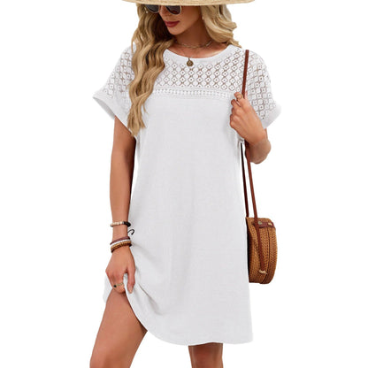 Lace Patchwork Casual Short Sleeve Loose Summer Dress