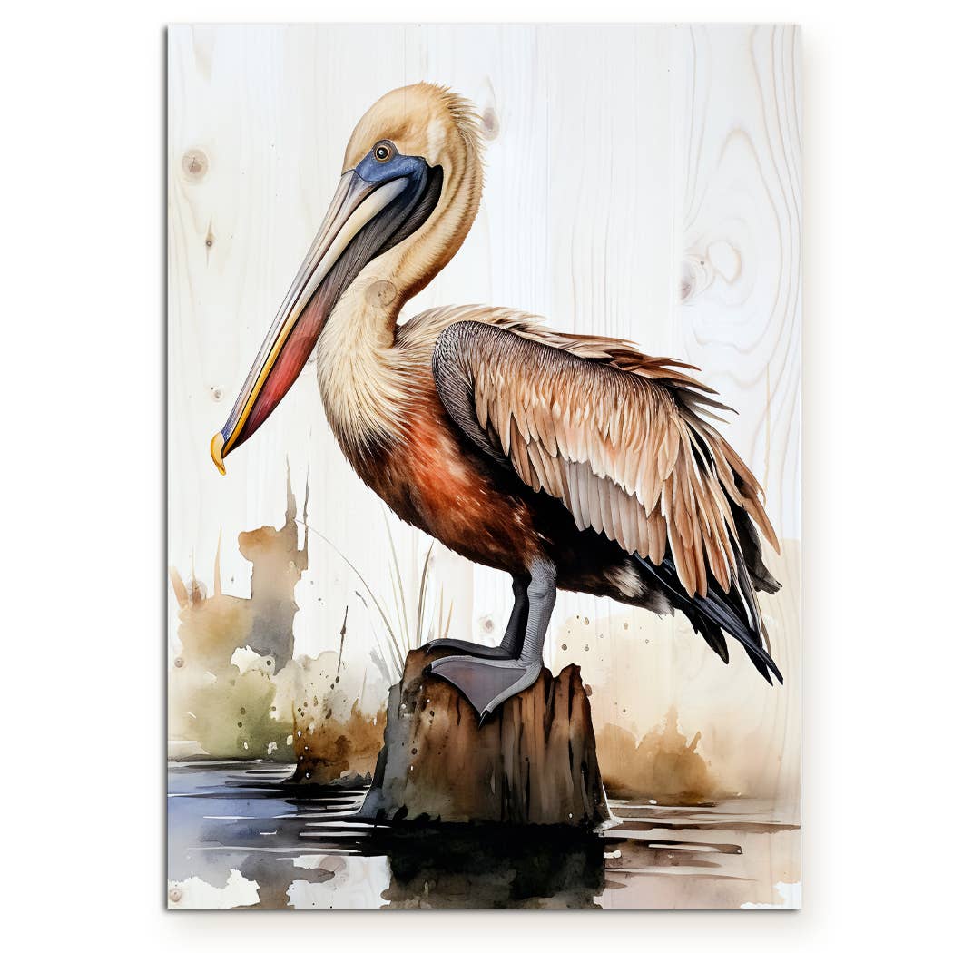Pelican Wood Plank Art- 5x7 Inches