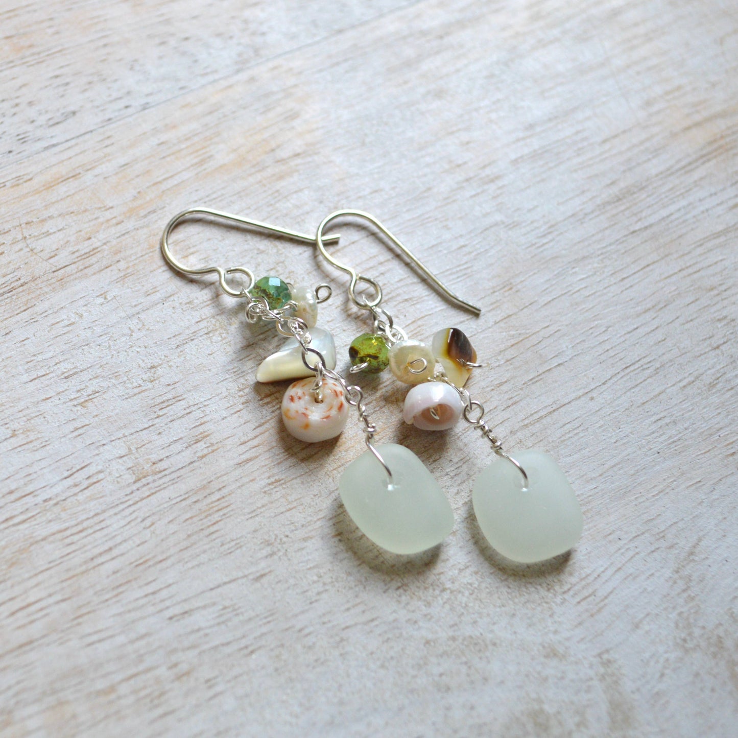 Opaque Sea Foam Glass Earrings