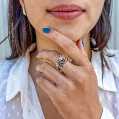 Sterling Silver Adjustable Octopus Ring with Bronze Starfish