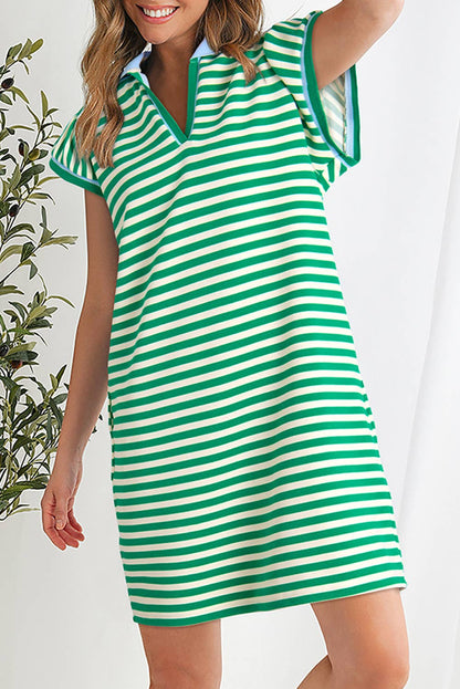 Contrast Striped Ruffle Short Sleeve Dress | S-XL Plus 1X-4X