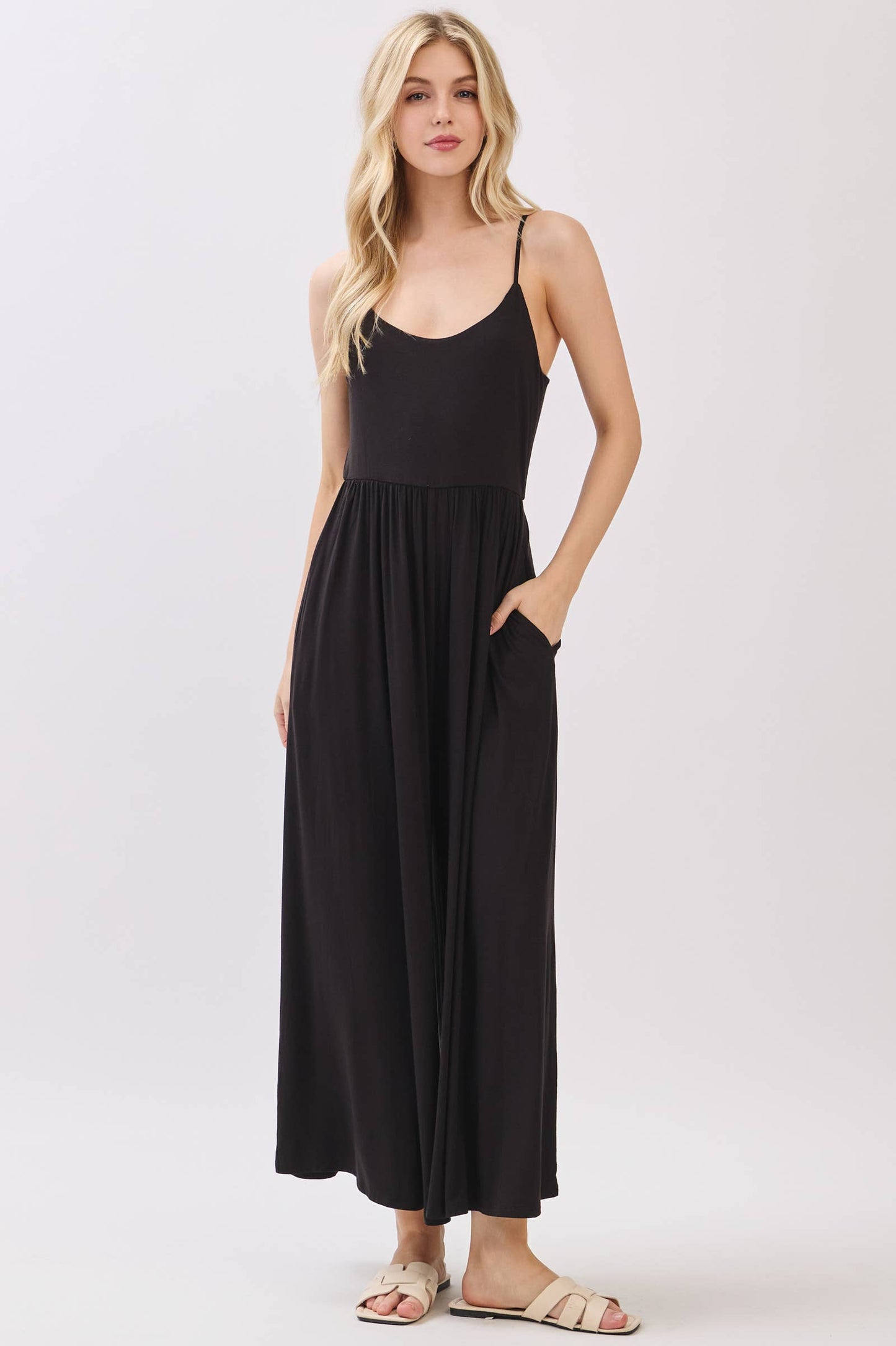 Flare Wide Leg Jumpsuit W/ Adjustable Strap - VJU60179