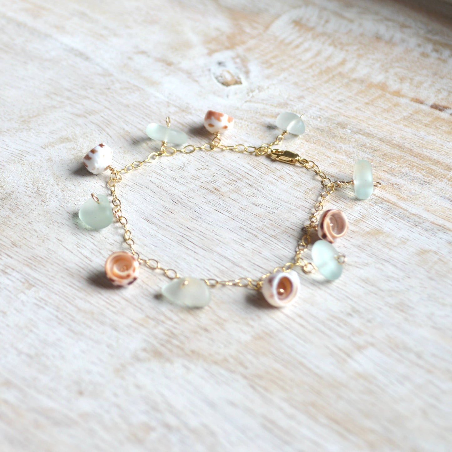 Puka Shell & Sea Foam Glass Chain Bracelet