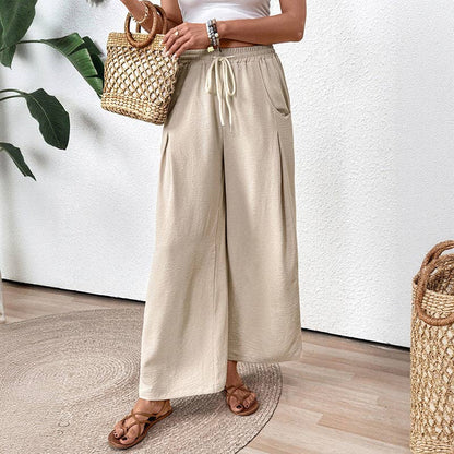 Casual Pocket Elastic Straight Leg Pants