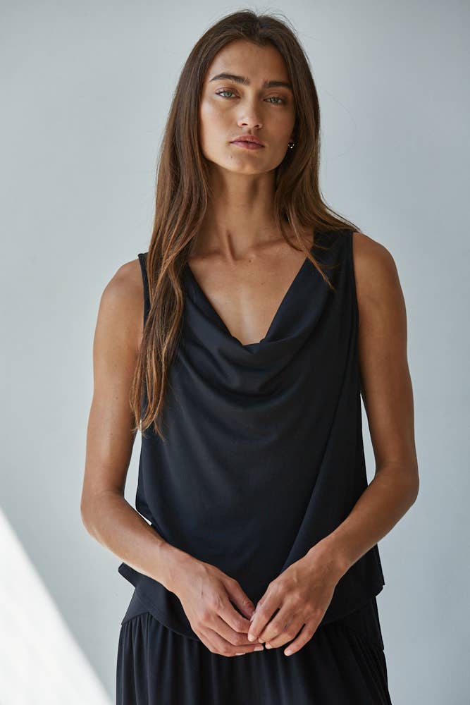 L9178T | Knit Polyester Spandex Sleeveless Cowl Neck Top