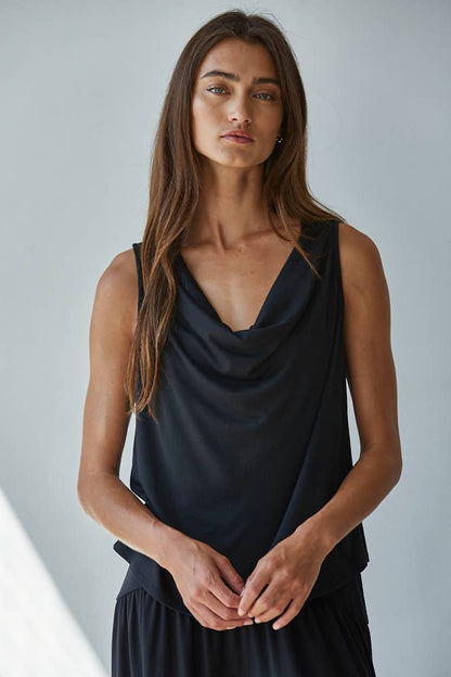 L9178T | Knit Polyester Spandex Sleeveless Cowl Neck Top