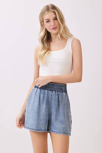 Mineral Wash Waist Elastic Shorts - VP3266A