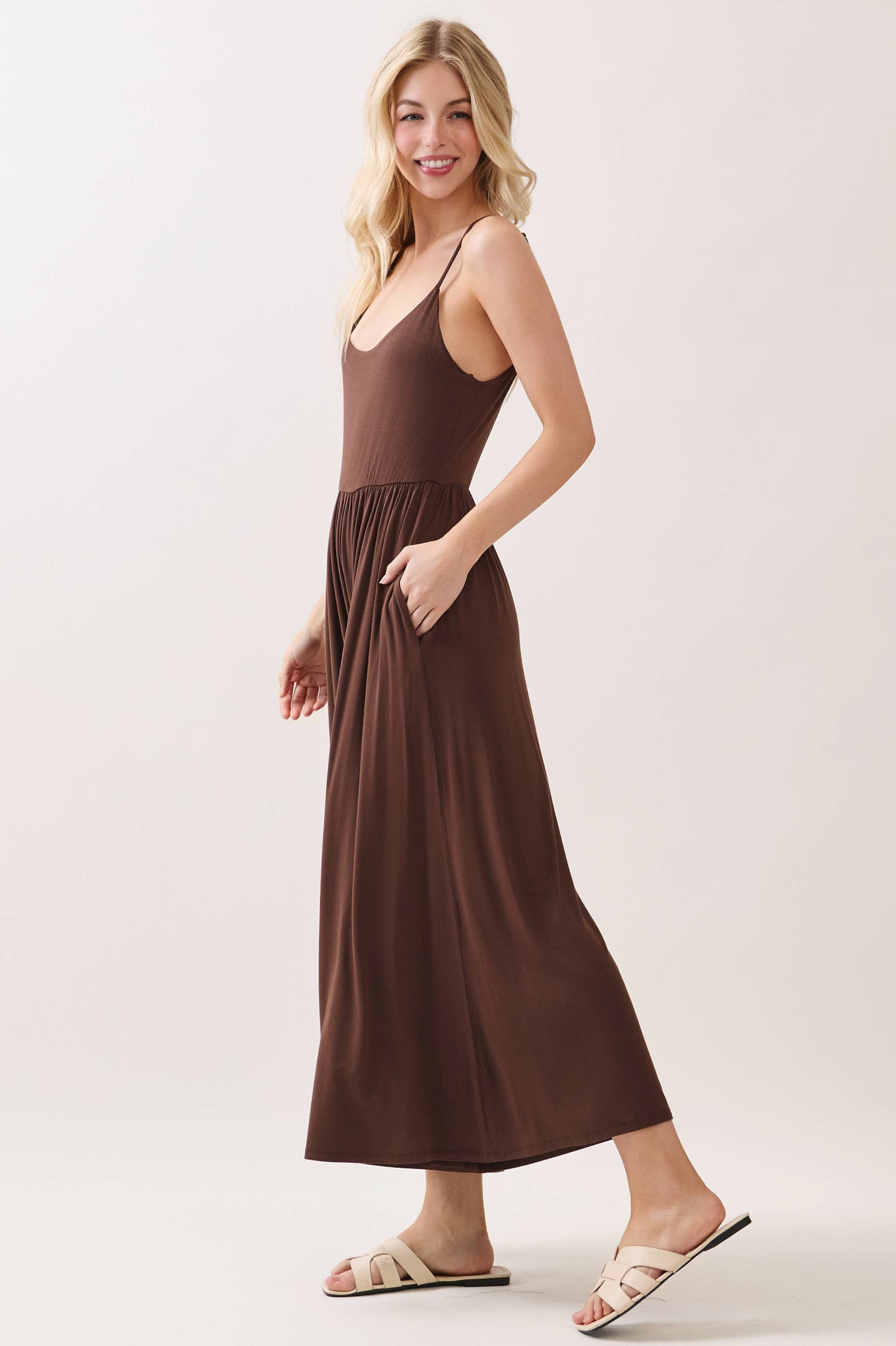 Flare Wide Leg Jumpsuit W/ Adjustable Strap - VJU60179