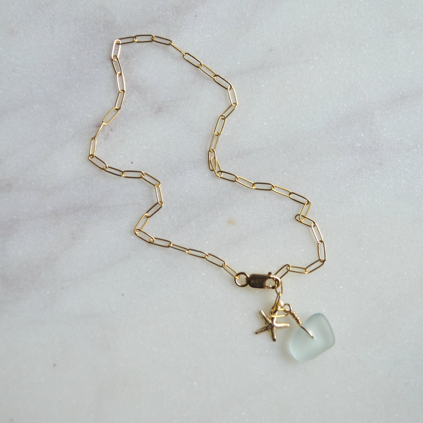 Sea Foam Glass & Starfish Anklet