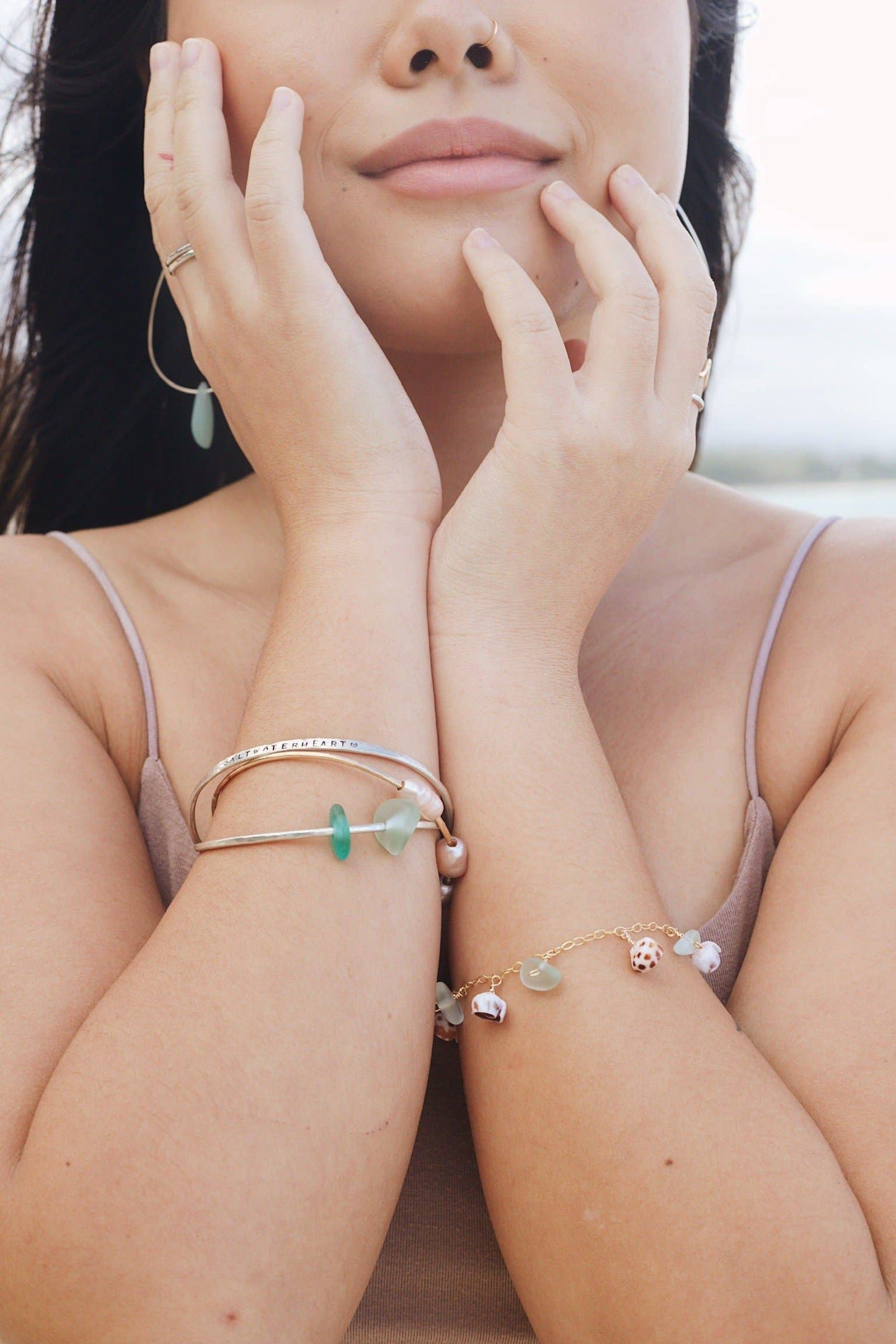 Puka Shell & Sea Foam Glass Chain Bracelet
