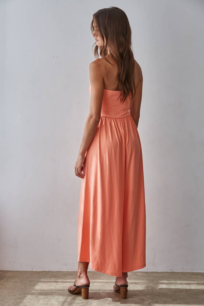 L9333 | Knit Polyester Spandex Tube Strapless Flare Jumpsuit