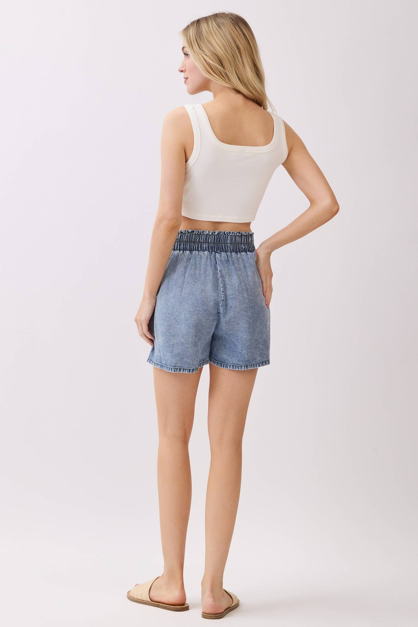 Mineral Wash Waist Elastic Shorts - VP3266A
