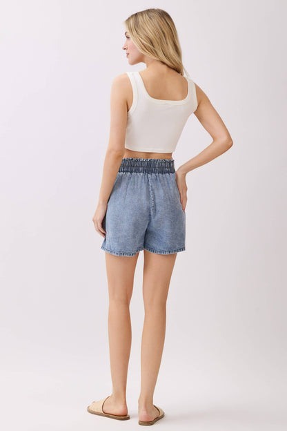 Mineral Wash Waist Elastic Shorts - VP3266A