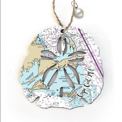 Wood Ornament - Sand Dollar Shape- Custom Map- BEST SELLER!`