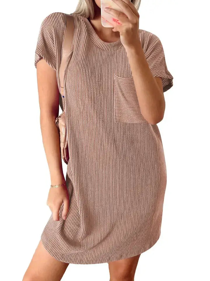 Summer Casual Short-Sleeve T-Shirt Dress with Pockets