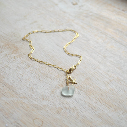 Sea Foam Glass & Starfish Anklet