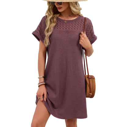 Lace Patchwork Casual Short Sleeve Loose Summer Dress