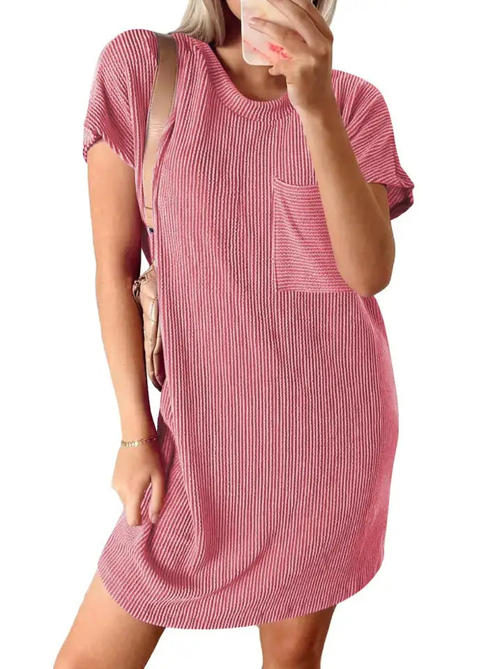 Summer Casual Short-Sleeve T-Shirt Dress with Pockets