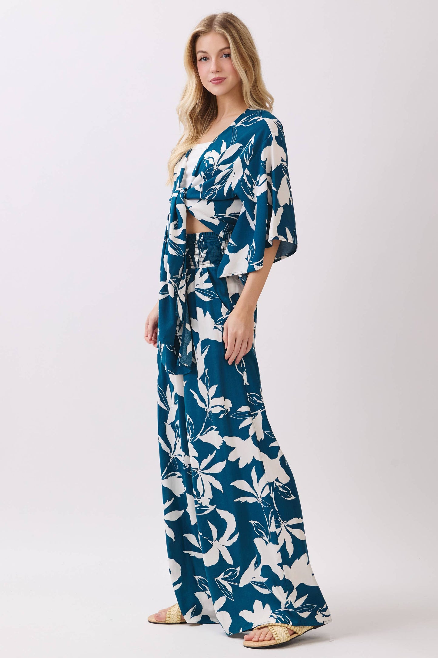 WIDE SMOCK WAIST WIDE LEG PANTS - VNP70263E