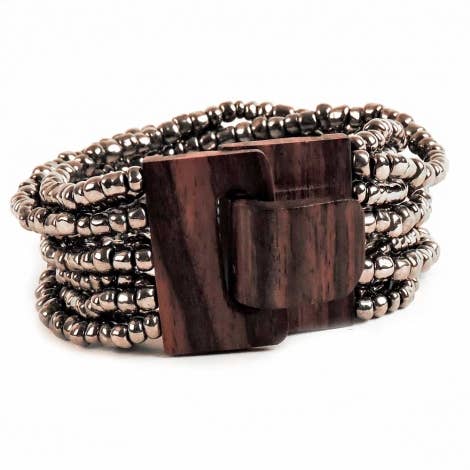 Bali Glass Beads Bracelet with Mini Wood Buckle