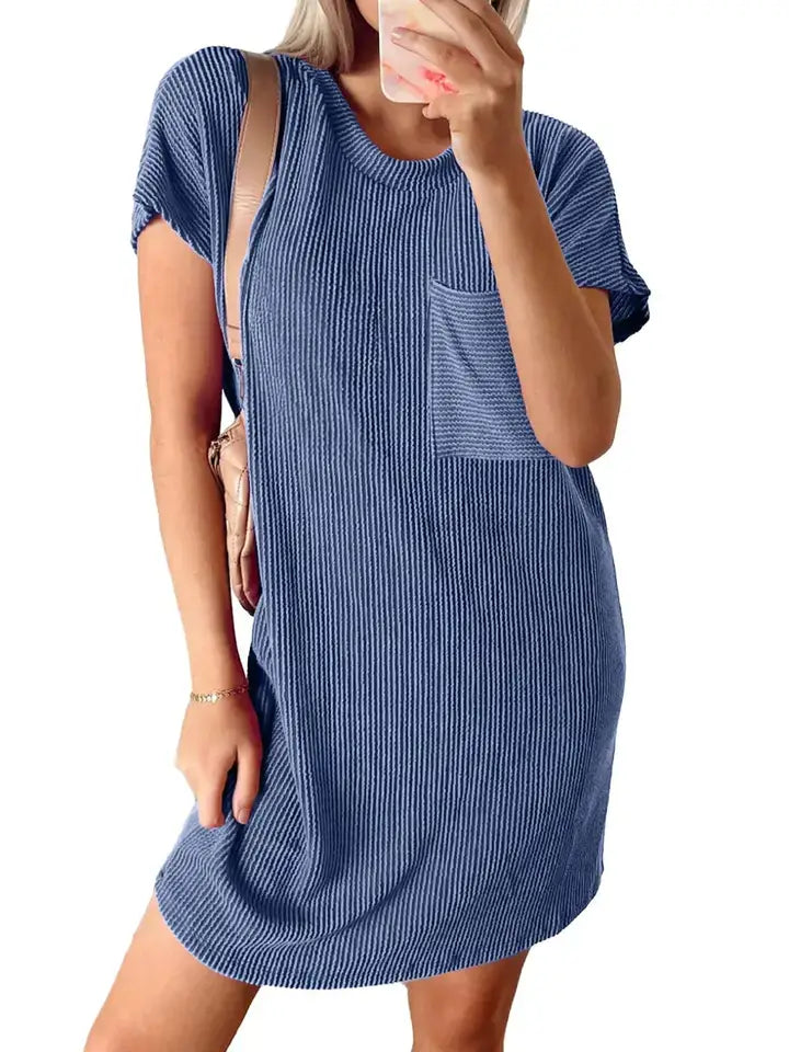 Summer Casual Short-Sleeve T-Shirt Dress with Pockets