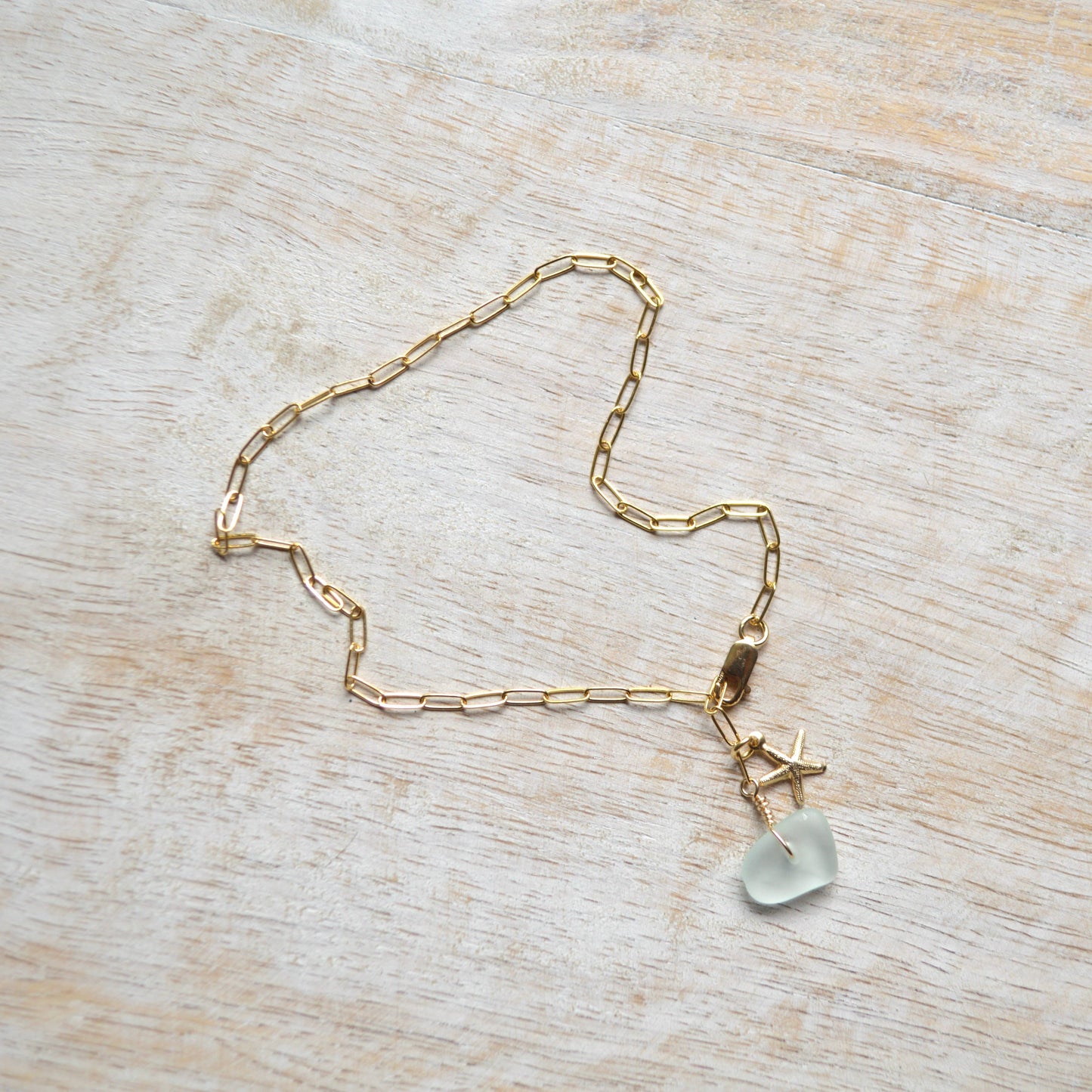 Sea Foam Glass & Starfish Anklet